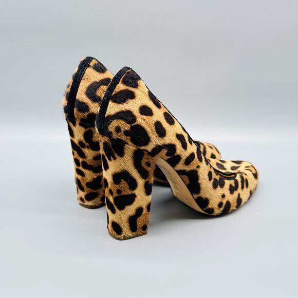 J Crew Shoes Womens 6.5 Brown Black Calf Hair Pump Leopard Print Chunky Heel - Picture 7 of 11